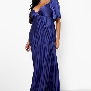 Satin navy BooHoo formal dress.